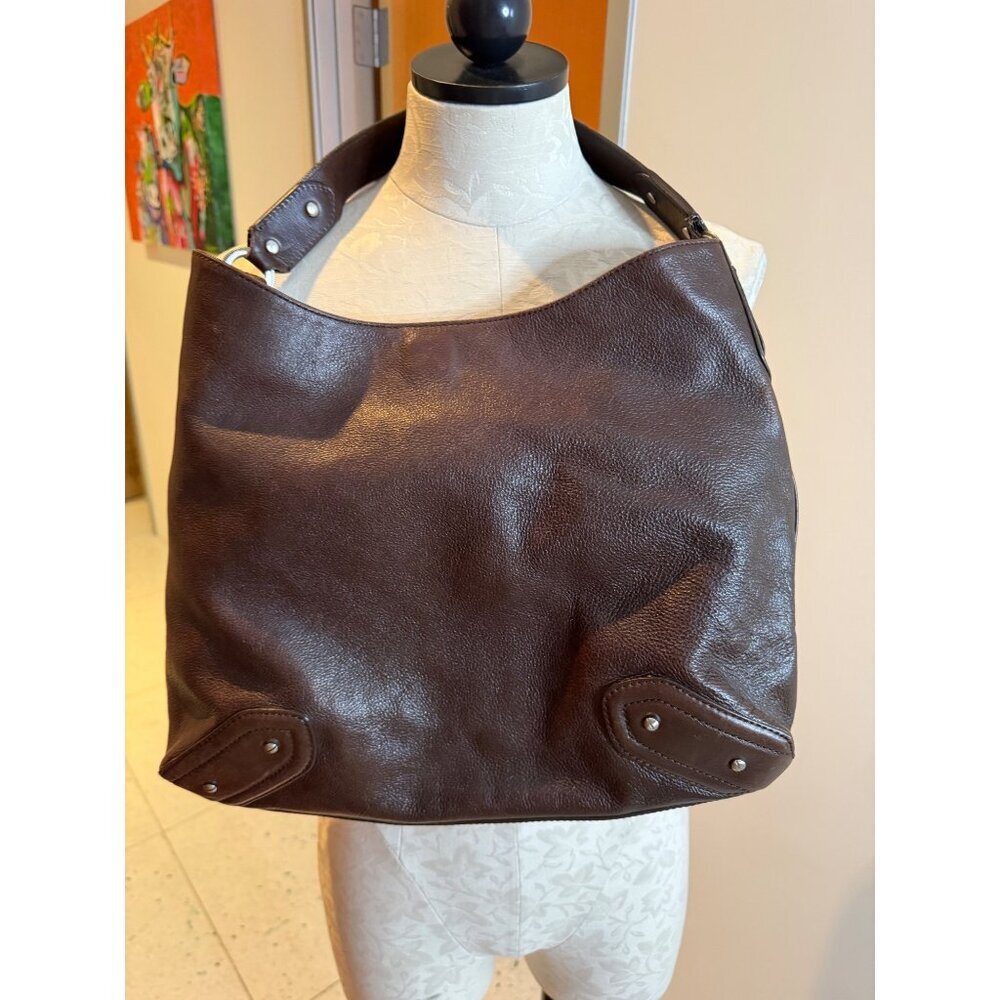 Cole Haan Womens Leather Hobo Bag Rich Brown Silver Hardware Casual - Picture 13 of 16